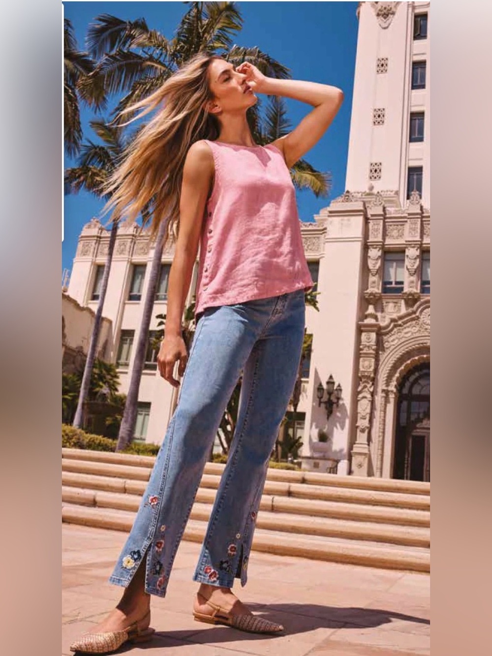 Charlie B | Front Slit Bootcut Floral Embroidered Jeans